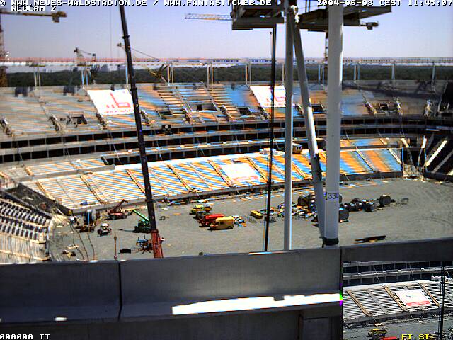 Blick der Webcam die neue Haupttribüne