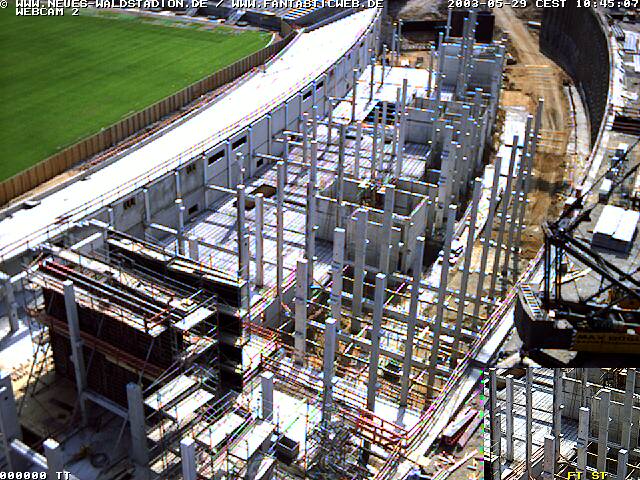 Der Neubau des neuen Waldstadions in Frankfurt / Main. Neue Kamera 2: Heimkurve (Nordwesten)